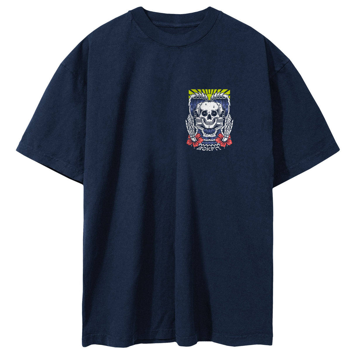 Back view of navy blue unisex Street Tee with 'Discipline Weighs Ounces, Regret Weighs Tons' graphic